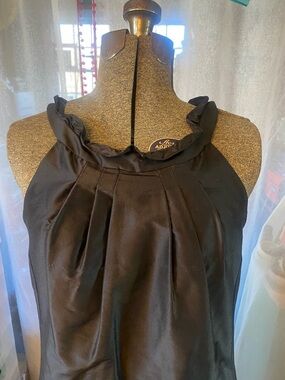 Black 100% Silk A Line Midi Dress Coren Moore Size 10 Little Black Dress Pockets